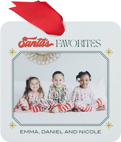 Santa's Favorites Metal Ornament, Gray, Square