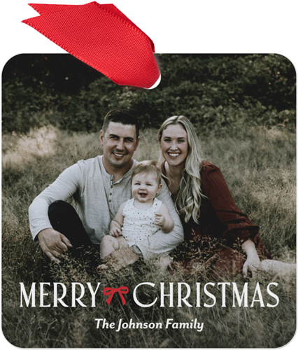 Bow Tied Christmas Metal Ornament, Red, Square, fire engine