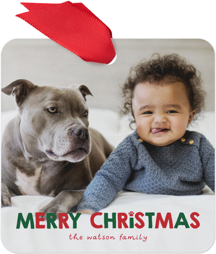 Festive Christmas Paw Metal Ornament, Red, Square, fire engine