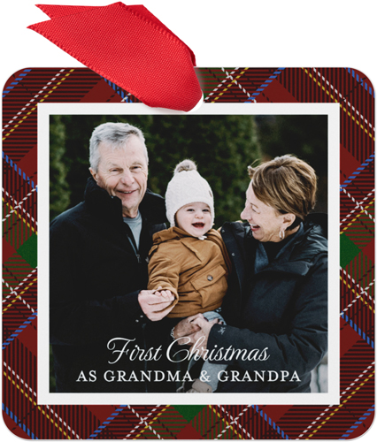 Classic Tartan Frame Metal Ornament, Red, Square, scarlet