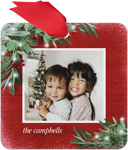 Festive Garland Metal Ornament, Red, Square, red