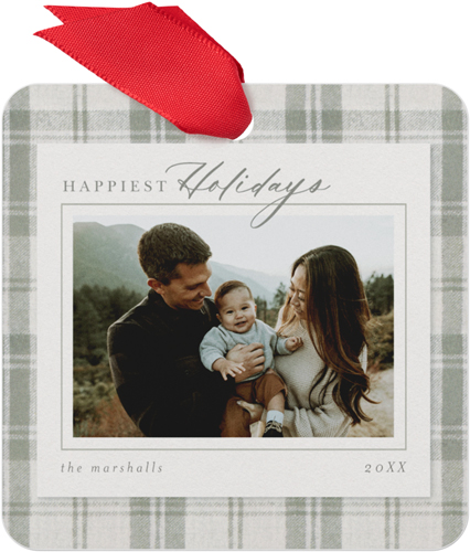 Holiday Flannel Metal Ornament, Beige, Square, antique white