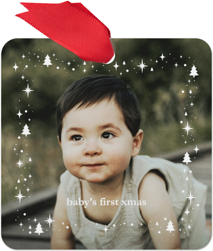 Starlit Christmas Trees Metal Ornament, White, Square, white