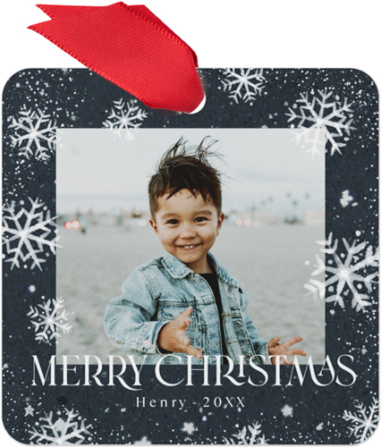 Winter Flurry Metal Ornament, Blue, Square, indigo