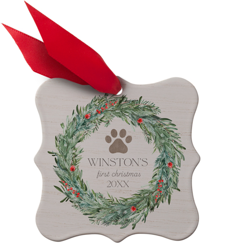 Pet First Christmas Metal Ornament, Beige, Square Bracket