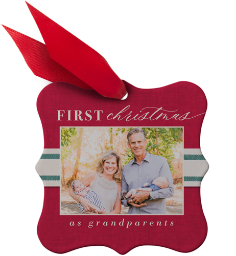 First Christmas Ribbon Metal Ornament, Red, Square Bracket