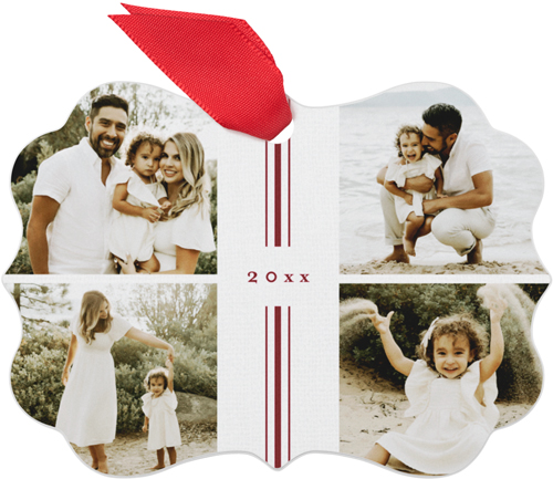 Ribbon Stripe Metal Ornament, Red, Rectangle Bracket, scarlet