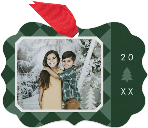 Checkered Tree Metal Ornament, Green, Rectangle Bracket
