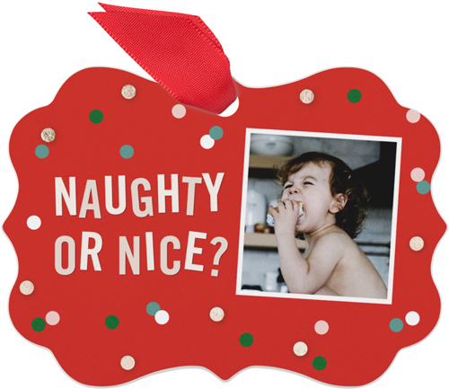 Confetti Naughty or Nice Metal Ornament, White, Rectangle Bracket