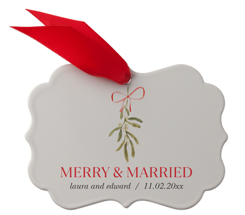 Merry and Married Vows Metal Ornament, Beige, Rectangle Bracket