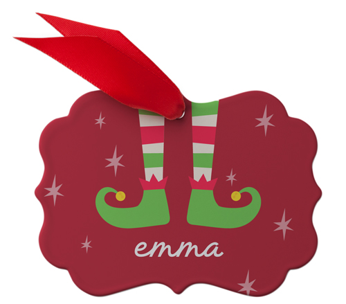 Personalized Elf Year Metal Ornament, Red, Rectangle Bracket