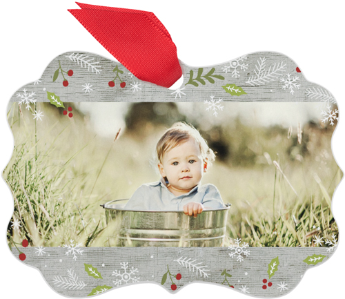 Rustic Holly Metal Ornament, Beige, Rectangle Bracket