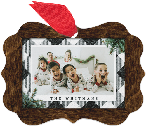 Plaid Wood Foliage Metal Ornament, Brown, Rectangle Bracket