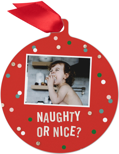 Confetti Naughty or Nice Metal Ornament, White, Circle, white