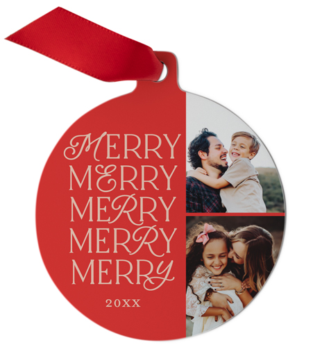 Merry List Metal Ornament, Red, Circle