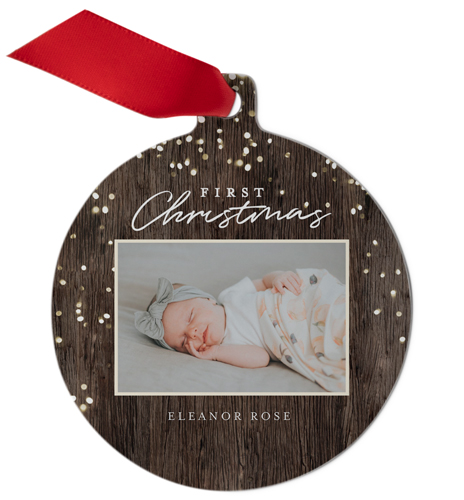 First Christmas Bokeh Metal Ornament, Brown, Circle
