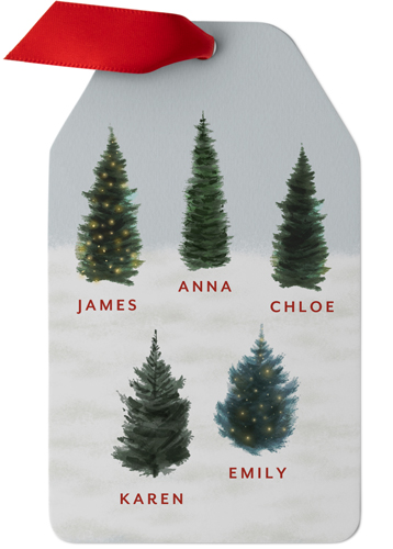 Family of Five Evergreens Metal Ornament, Gray, Gift Tag