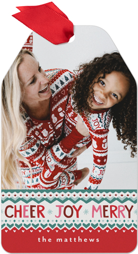 Little Sleepies Festive Fair Isle Metal Ornament, Red, Gift Tag, fire engine