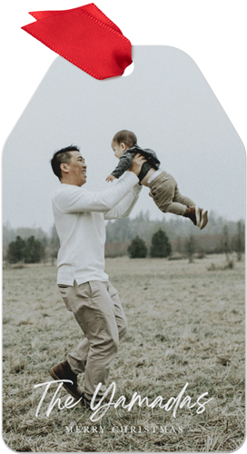 Modern Signature Metal Ornament, White, Gift Tag, white