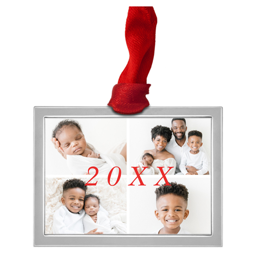 Bold Year Collage Luxe Frame Ornament, Silver, White, Rectangle