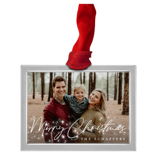 Christmas Sparkle Luxe Frame Ornament, Silver, White, Rectangle, white