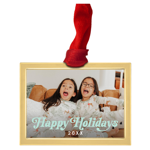 Retro Holidays Luxe Frame Ornament, Gold, Green, Rectangle, mint