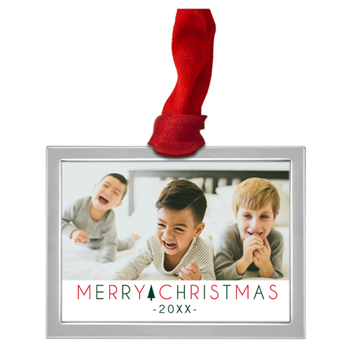 Modern Merry Christmas Luxe Frame Ornament, Silver, White, Rectangle