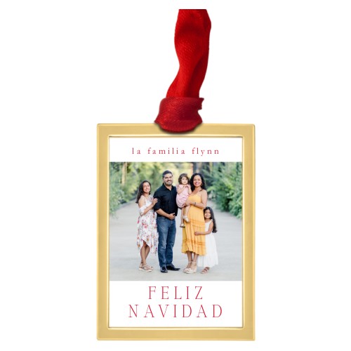 Classic Feliz Navidad Luxe Frame Ornament, Gold, White, Rectangle Ornament