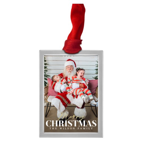 Golden Merry Portrait Luxe Frame Ornament, Silver, White, Rectangle, white