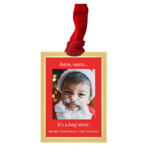 Listen Santa Luxe Frame Ornament, Gold, Red, Rectangle Ornament