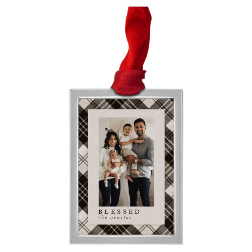 Soft Plaid Frame Luxe Frame Ornament, Silver, Gray, Rectangle Ornament