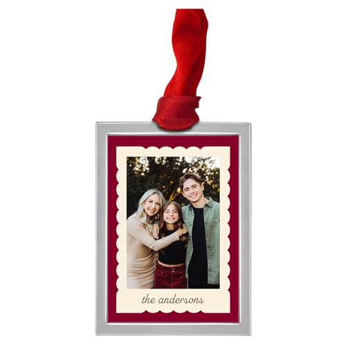 Gingerbread Frame Luxe Frame Ornament, Silver, Red, Rectangle