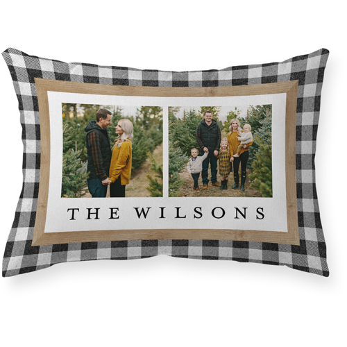 Plaid Border Outdoor Pillow, 14x20, Double Sided, White
