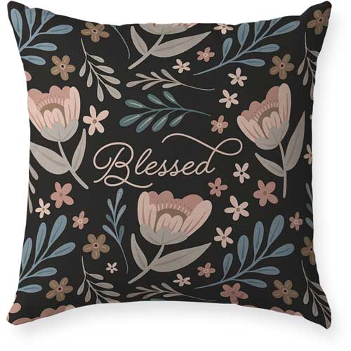Blessed Floral Script Outdoor Pillow, 18x18, Double Sided, Multicolor