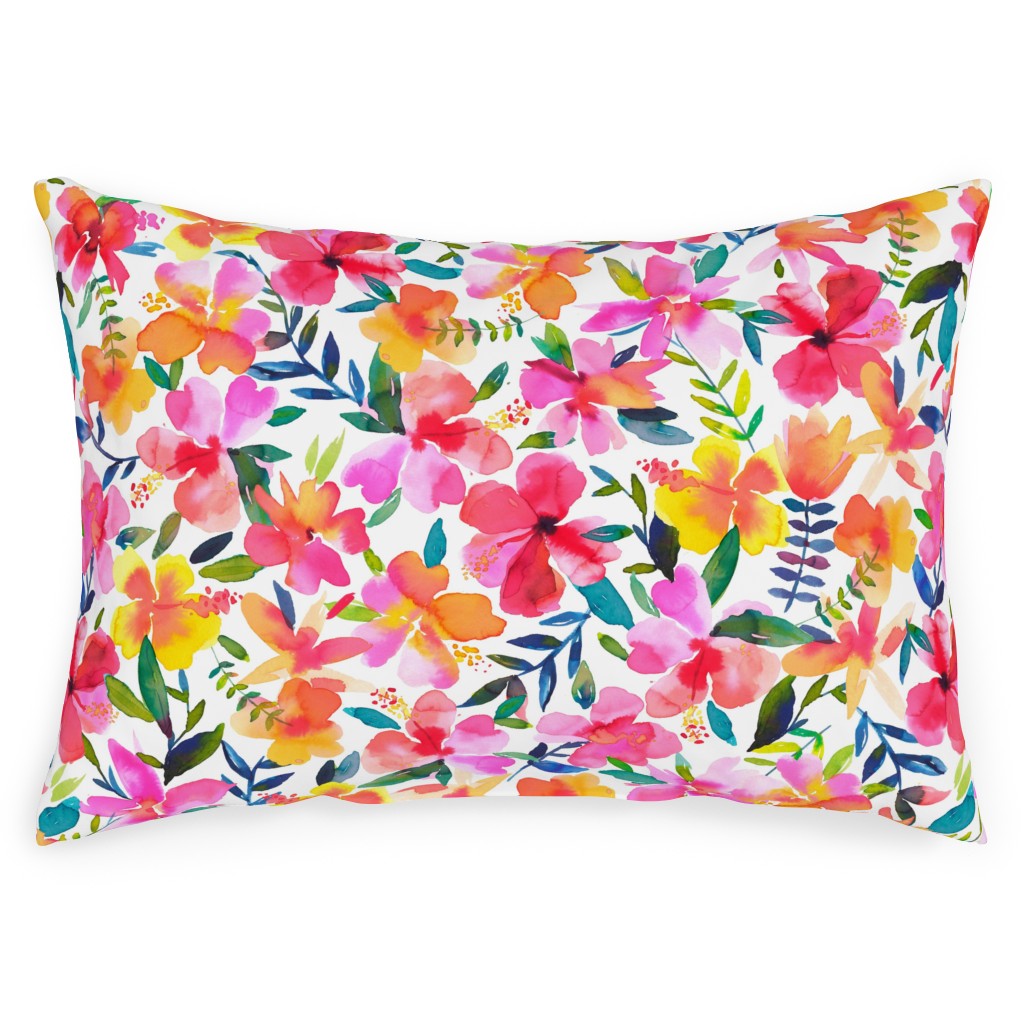 Hibiscus Floral - Multi Outdoor Pillow, 14x20, Single Sided, Multicolor
