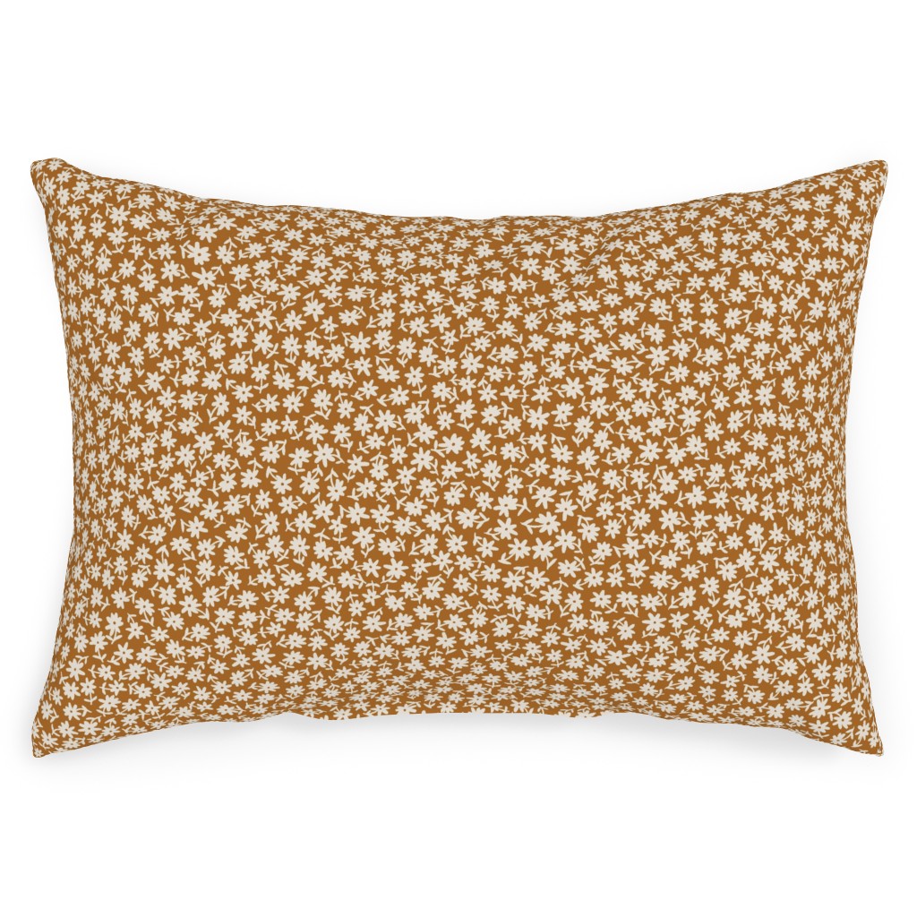 Ditsy Floral - Cream on Golden Mustard Brown Outdoor Pillow, 14x20, Single Sided, Brown