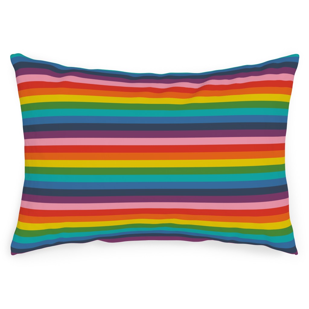 Colorful Live - Rainbow Stripe Outdoor Pillow, 14x20, Single Sided, Multicolor