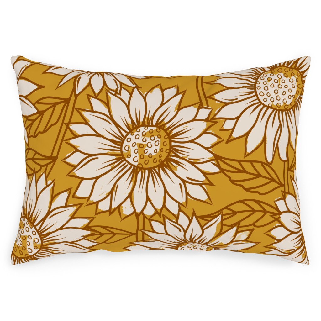 Golden Sunflowers - Yellow Outdoor Pillow, 14x20, Single Sided, Yellow