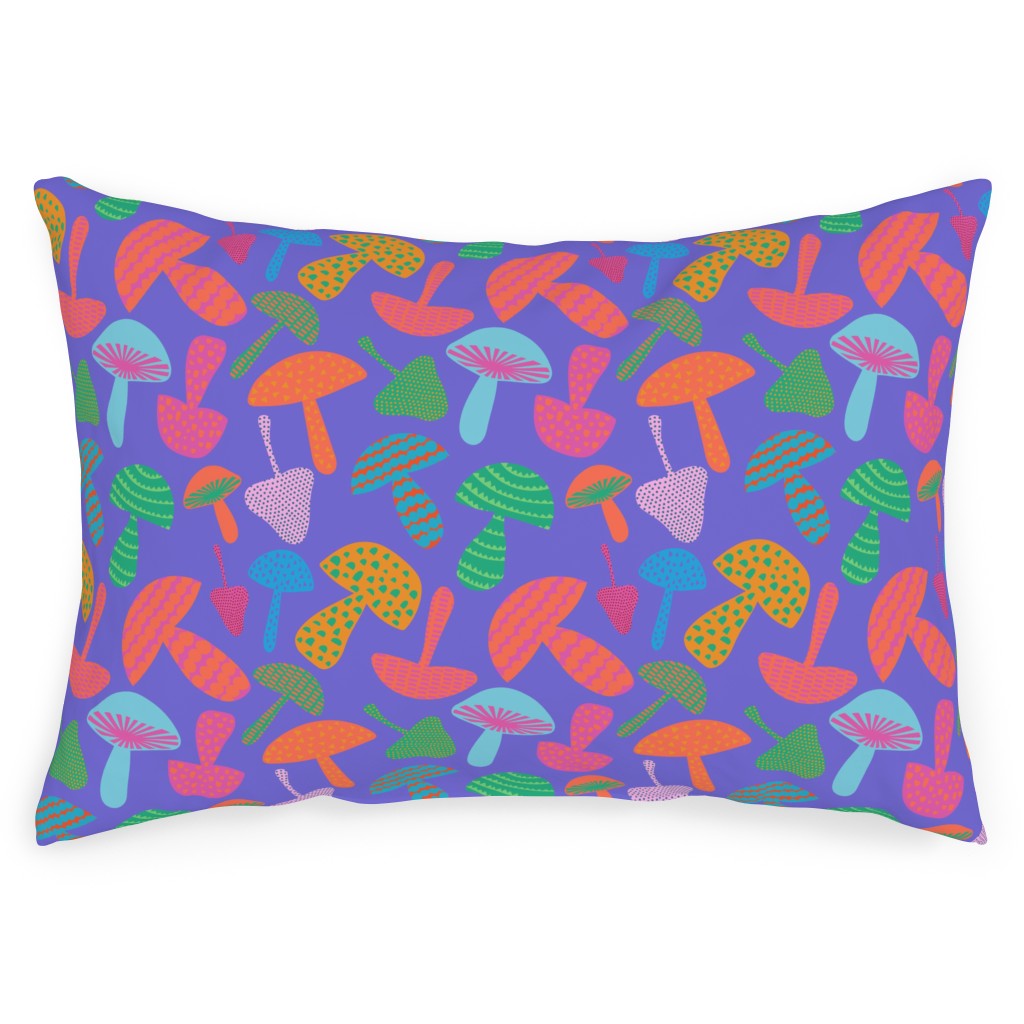 Mushroom Tossed - Bold Outdoor Pillow, 14x20, Single Sided, Purple