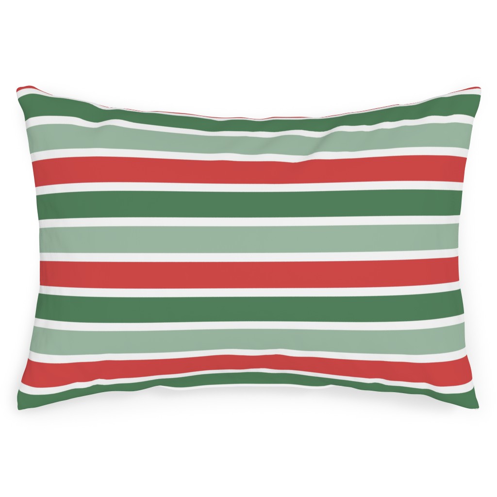 Christmas Cozy Stripe - Red and Green Outdoor Pillow, 14x20, Single Sided, Multicolor