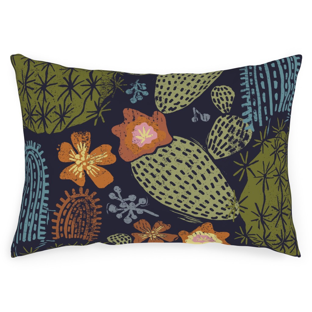 Cactus Garden - Dark Outdoor Pillow, 14x20, Single Sided, Green