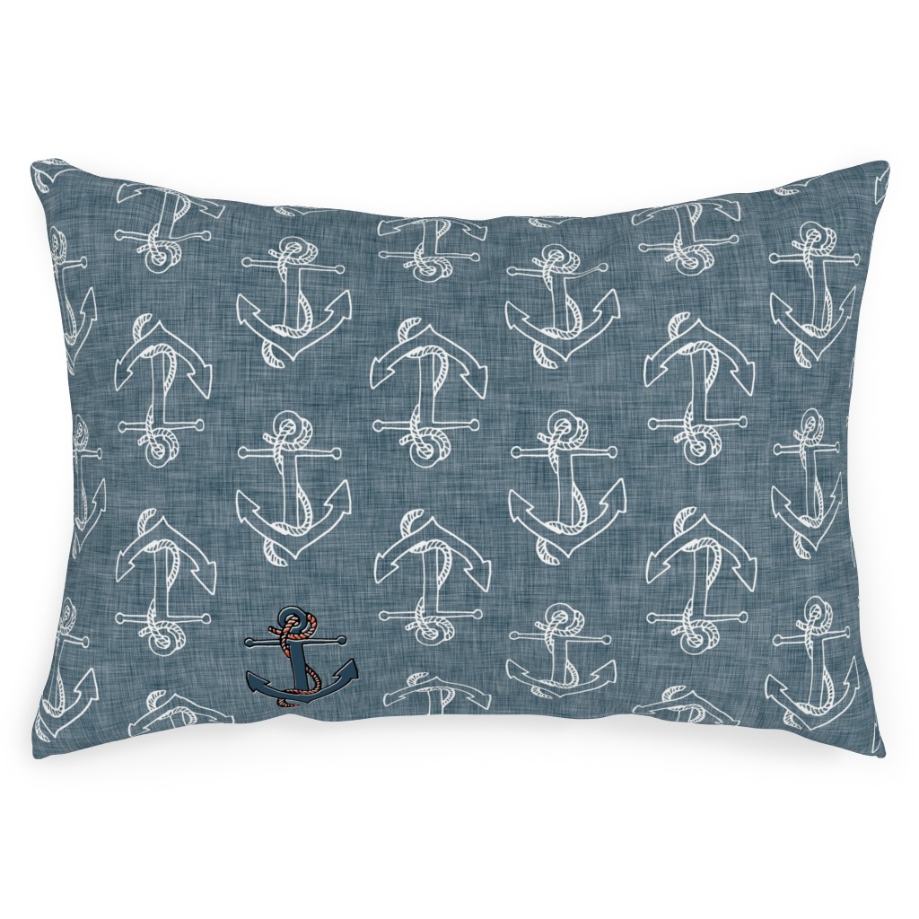Anchors Away - Textured Blue Outdoor Pillow, 14x20, Single Sided, Blue