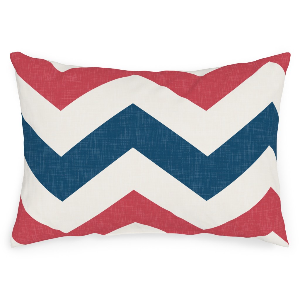 Bold Chevron - Red and Blue Outdoor Pillow, 14x20, Single Sided, Multicolor