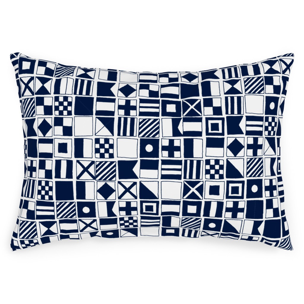 Sailing Flags - Navy Blue Outdoor Pillow, 14x20, Single Sided, Blue