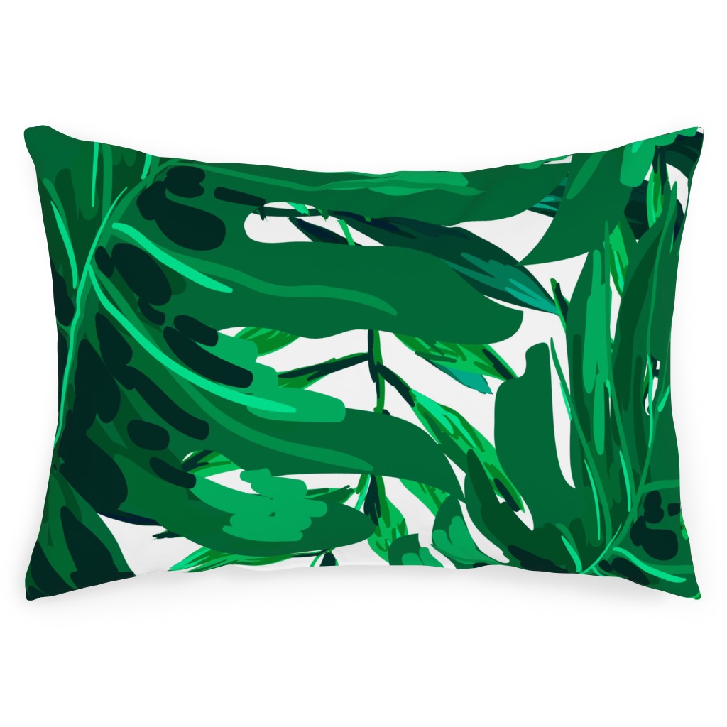 Tropical Leaves - Bright Green Outdoor Pillow, 14x20, Single Sided, Green