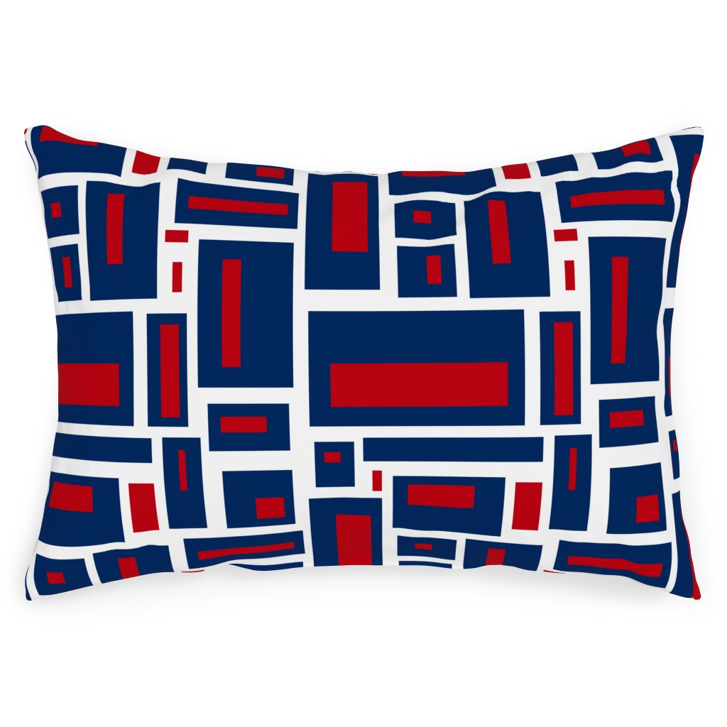 Geometric Rectangles in Red, White and Blue Outdoor Pillow, 14x20, Single Sided, Blue