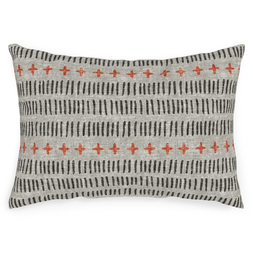 Modern Farmhouse Dash - Multi on Beige Outdoor Pillow, 14x20, Single Sided, Gray