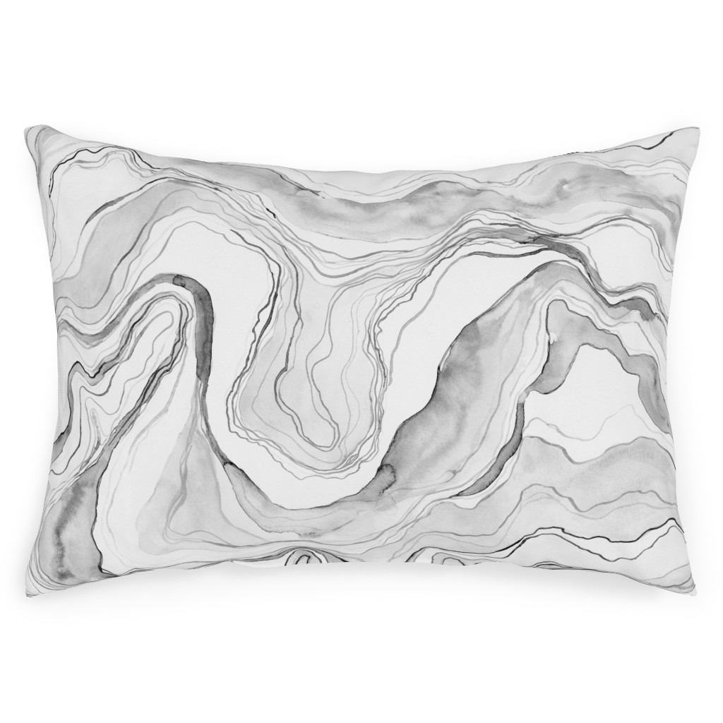 Watercolor Marble Outdoor Pillow, 14x20, Single Sided, Gray