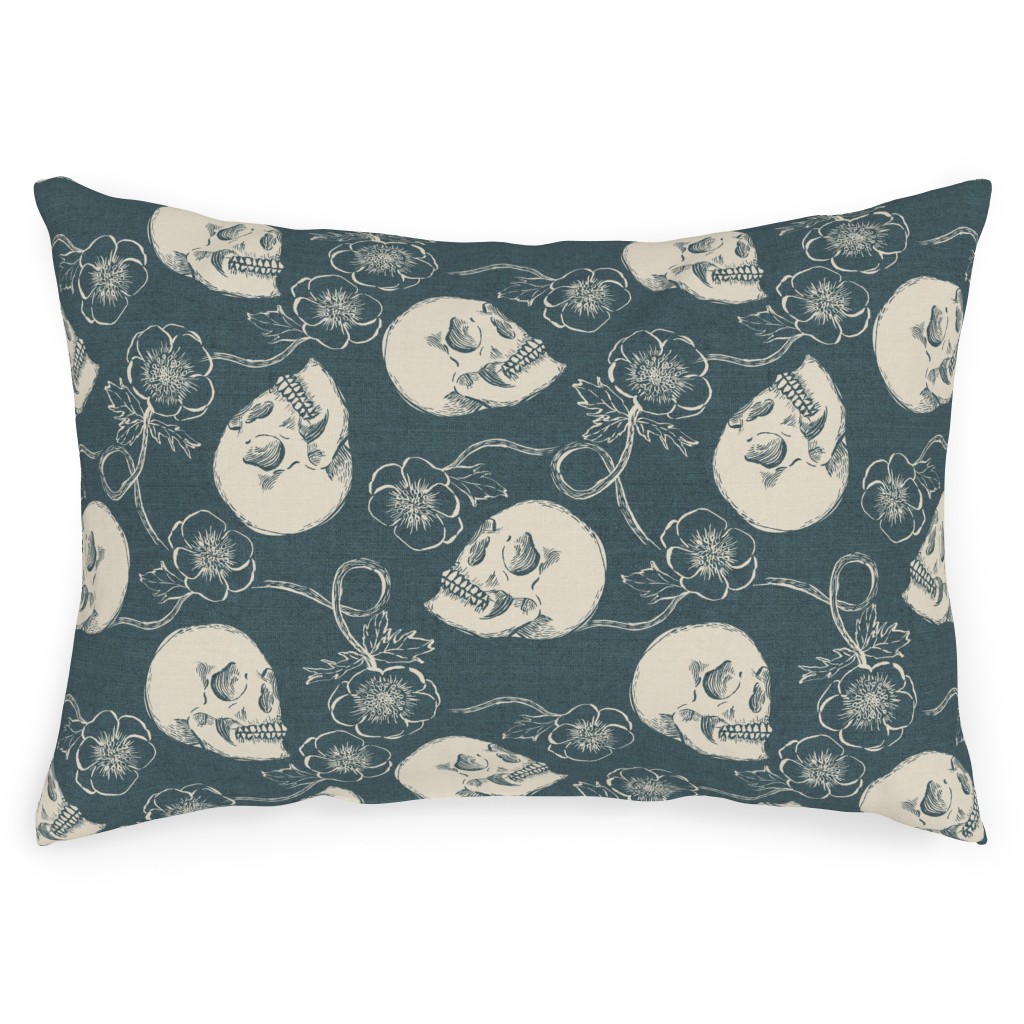 Skulls and Anemones - Grey Outdoor Pillow, 14x20, Single Sided, Gray