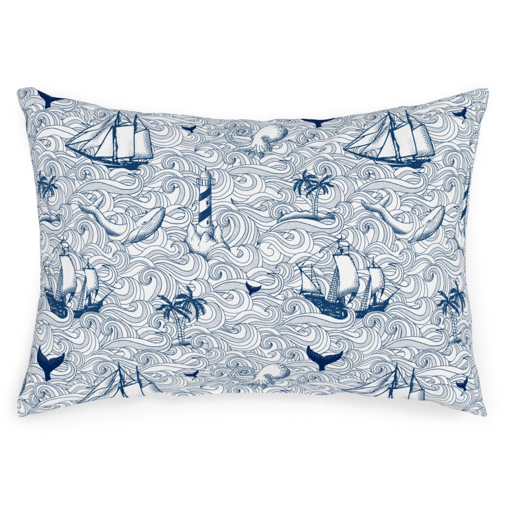 Vintage Nautical Journey Outdoor Pillow, 14x20, Single Sided, Blue